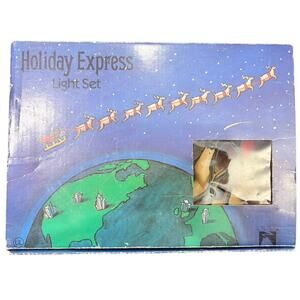 Vintage Holiday Express Sleigh and 9 Reindeer Light Set Original Box 14' READ